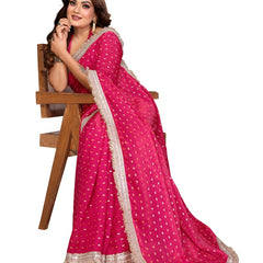 Foil Work Silk Satin Saree with Designer Lace