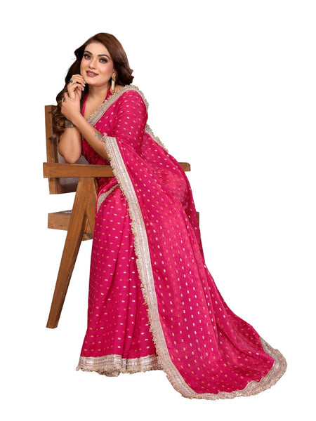 Foil Work Silk Satin Saree with Designer Lace