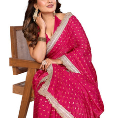 Foil Work Silk Satin Saree with Designer Lace