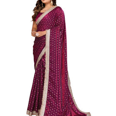 Foil Work Silk Satin Saree with Designer Lace