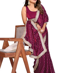 Foil Work Silk Satin Saree with Designer Lace