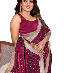 Foil Work Silk Satin Saree with Designer Lace