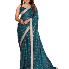 Foil Work Silk Satin Saree with Designer Lace