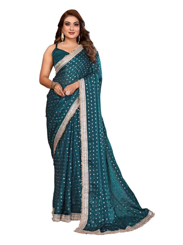 Foil Work Silk Satin Saree with Designer Lace