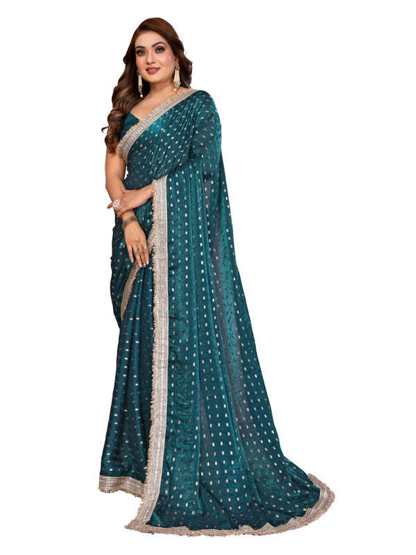 Foil Work Silk Satin Saree with Designer Lace