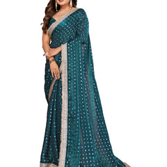 Foil Work Silk Satin Saree with Designer Lace
