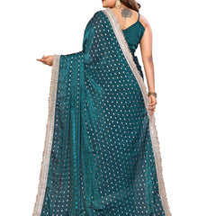 Foil Work Silk Satin Saree with Designer Lace