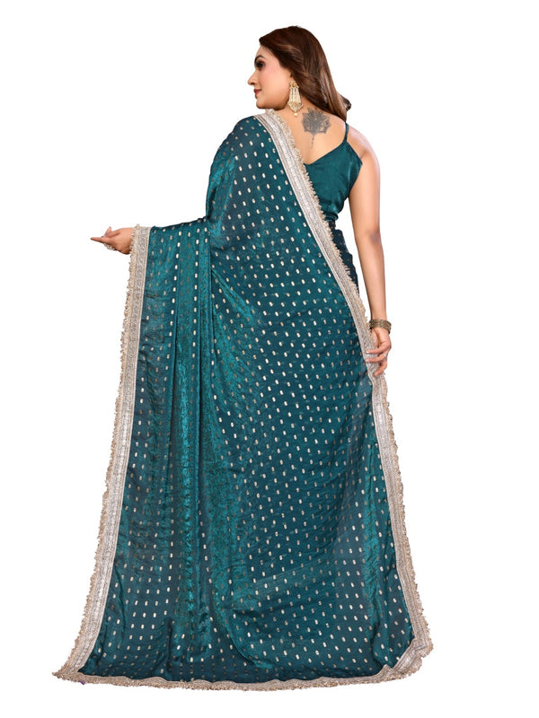 Foil Work Silk Satin Saree with Designer Lace