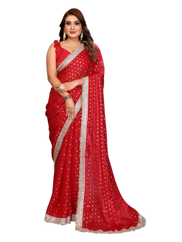 Foil Work Silk Satin Saree with Designer Lace