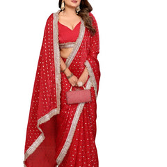 Foil Work Silk Satin Saree with Designer Lace