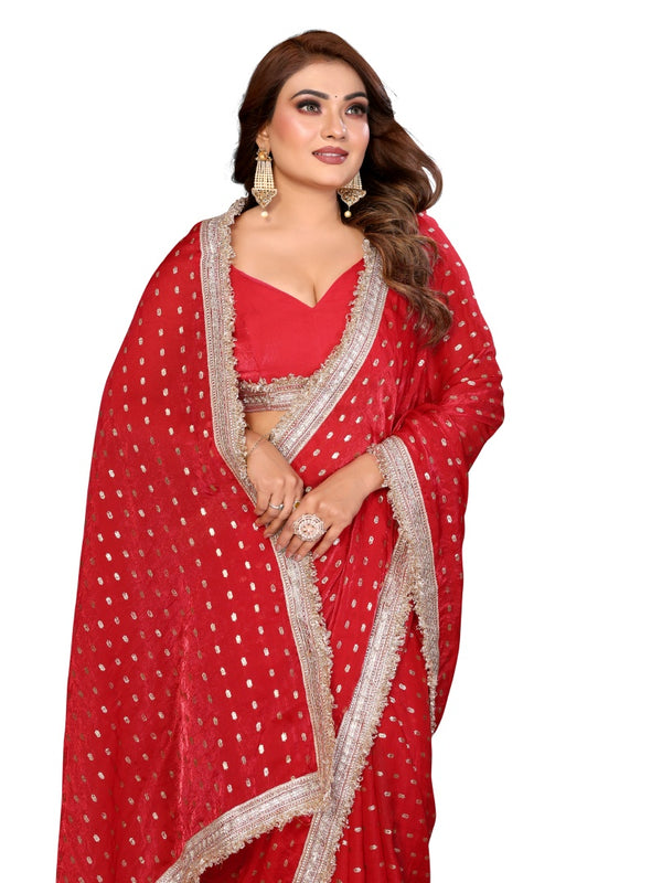 Foil Work Silk Satin Saree with Designer Lace