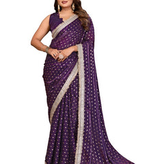 Foil Work Silk Satin Saree with Designer Lace
