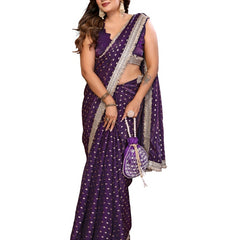 Foil Work Silk Satin Saree with Designer Lace