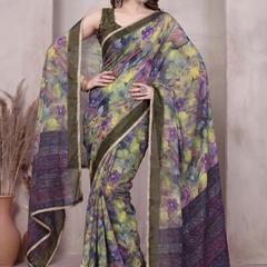Floral Printed Georgette Saree with Lace Border
