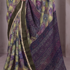 Floral Printed Georgette Saree with Lace Border