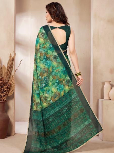 Floral Printed Georgette Saree with Lace Border