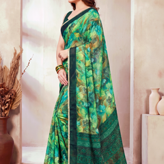 Floral Printed Georgette Saree with Lace Border