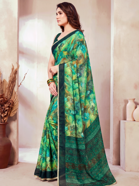 Floral Printed Georgette Saree with Lace Border