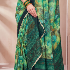 Floral Printed Georgette Saree with Lace Border
