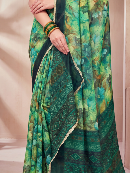Floral Printed Georgette Saree with Lace Border