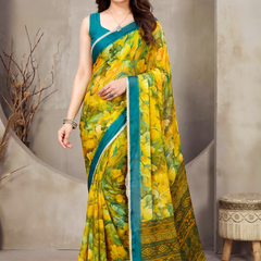 Floral Printed Georgette Saree with Lace Border