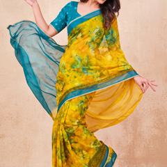 Floral Printed Georgette Saree with Lace Border