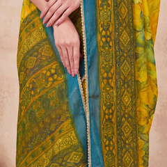 Floral Printed Georgette Saree with Lace Border