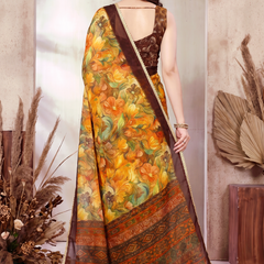 Floral Printed Georgette Saree with Lace Border