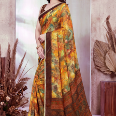 Floral Printed Georgette Saree with Lace Border