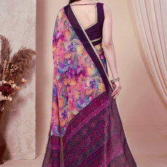 Floral Printed Georgette Saree with Lace Border