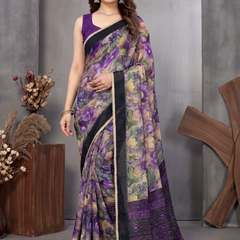 Floral Printed Georgette Saree with Lace Border
