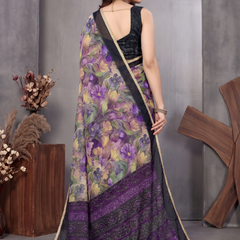 Floral Printed Georgette Saree with Lace Border