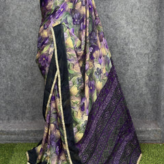 Floral Printed Georgette Saree with Lace Border