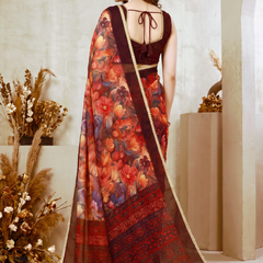 Floral Printed Georgette Saree with Lace Border