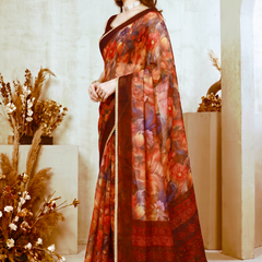 Floral Printed Georgette Saree with Lace Border