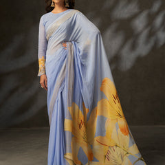 Grey Georgette Digital Floral Print Designer Saree