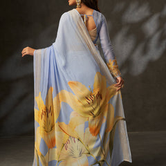 Grey Georgette Digital Floral Print Designer Saree