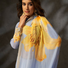Grey Georgette Digital Floral Print Designer Saree