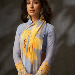 Grey Georgette Digital Floral Print Designer Saree