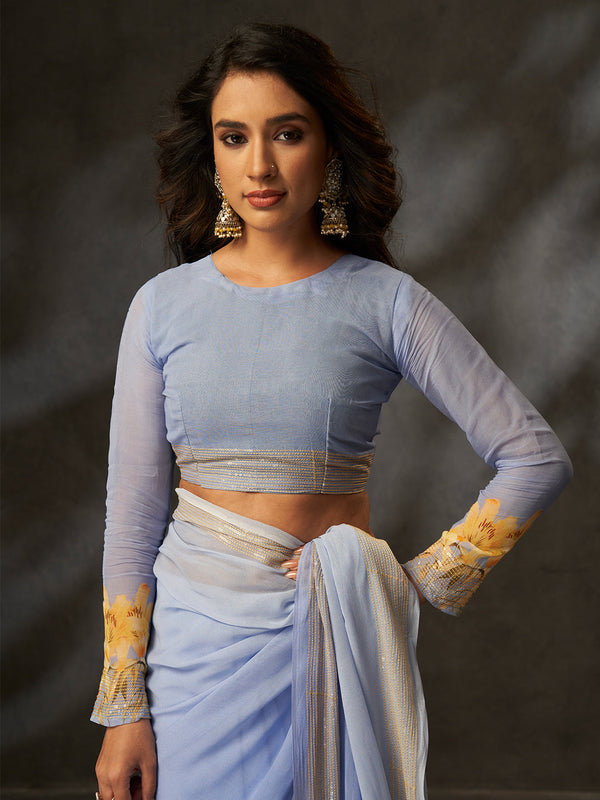 Grey Georgette Digital Floral Print Designer Saree