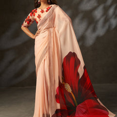 Peach Georgette Digital Floral Print Designer Saree