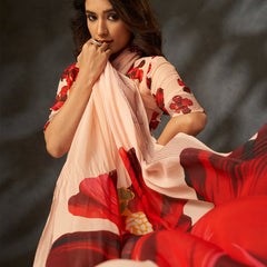 Peach Georgette Digital Floral Print Designer Saree