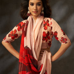 Peach Georgette Digital Floral Print Designer Saree