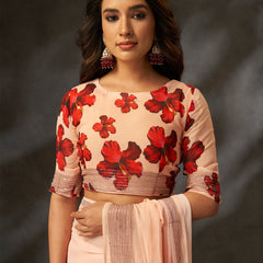 Peach Georgette Digital Floral Print Designer Saree