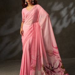 Pink Georgette Digital Floral Print Designer Saree