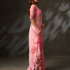 Pink Georgette Digital Floral Print Designer Saree