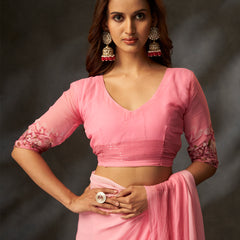 Pink Georgette Digital Floral Print Designer Saree