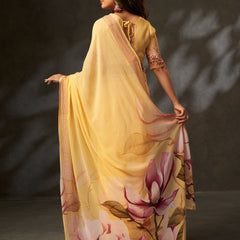 Yellow Georgette Digital Floral Print Designer Saree