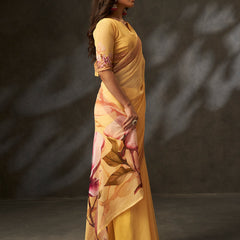 Yellow Georgette Digital Floral Print Designer Saree