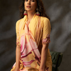 Yellow Georgette Digital Floral Print Designer Saree